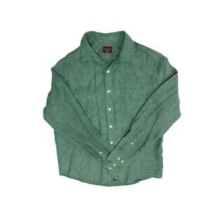 Untuckit Button Down Shirt Mens Sz M Green 100% Linen Novack Wrinkle Resistant